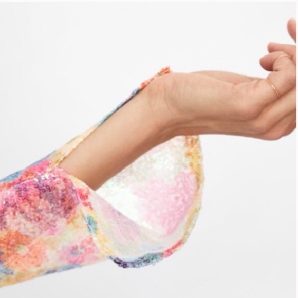 Zara Floral Print Sequin Midi Long Sleeve Dress - Picture 9 of 9